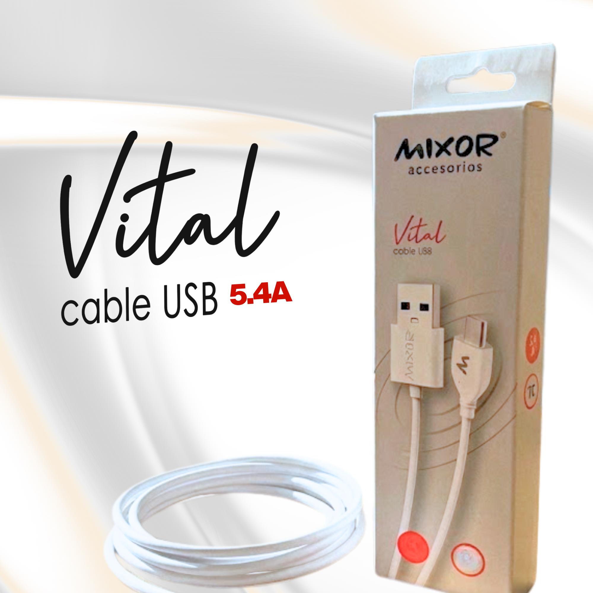 Cable USB Reforzado Mixor Vital 5.4A Cobre Puro - Mayorista Argentina