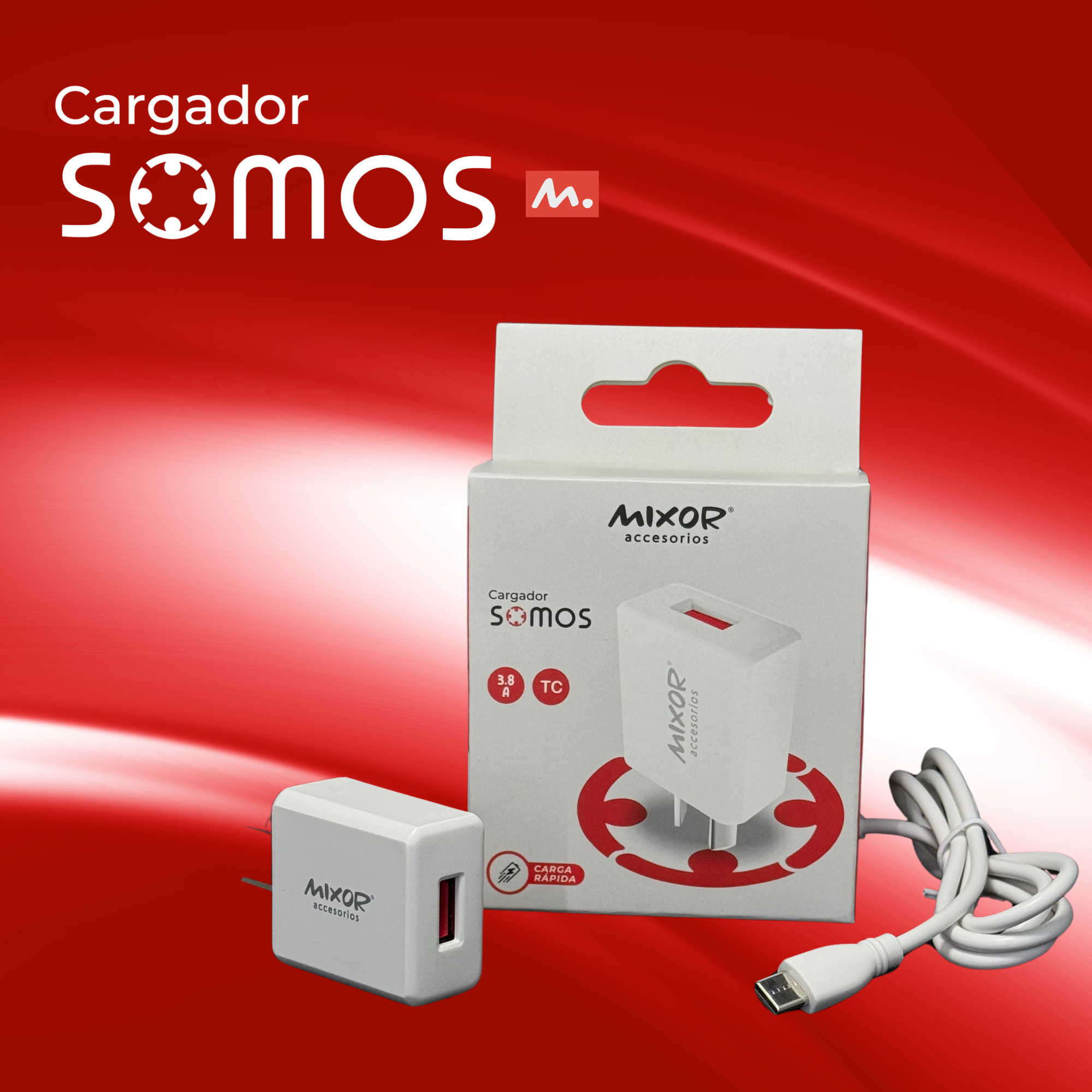 Cargador Rápido Mixor Somos 19W con Cable V8 - Importador directo